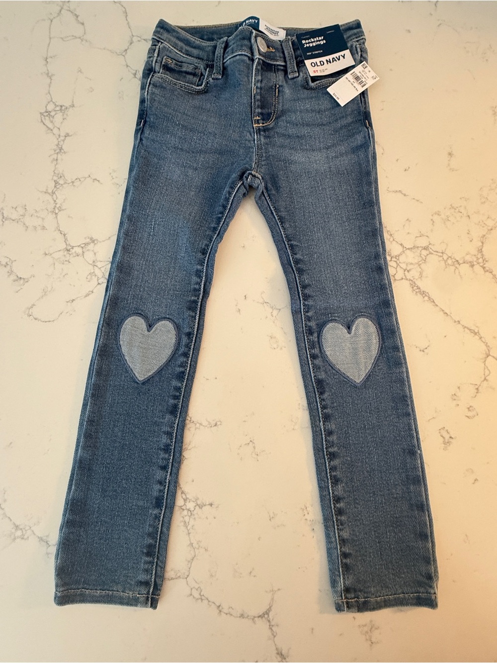 NWT Old Navy Girls Rockstar Jeggings Jeans with Heart Knee Patches size 5T